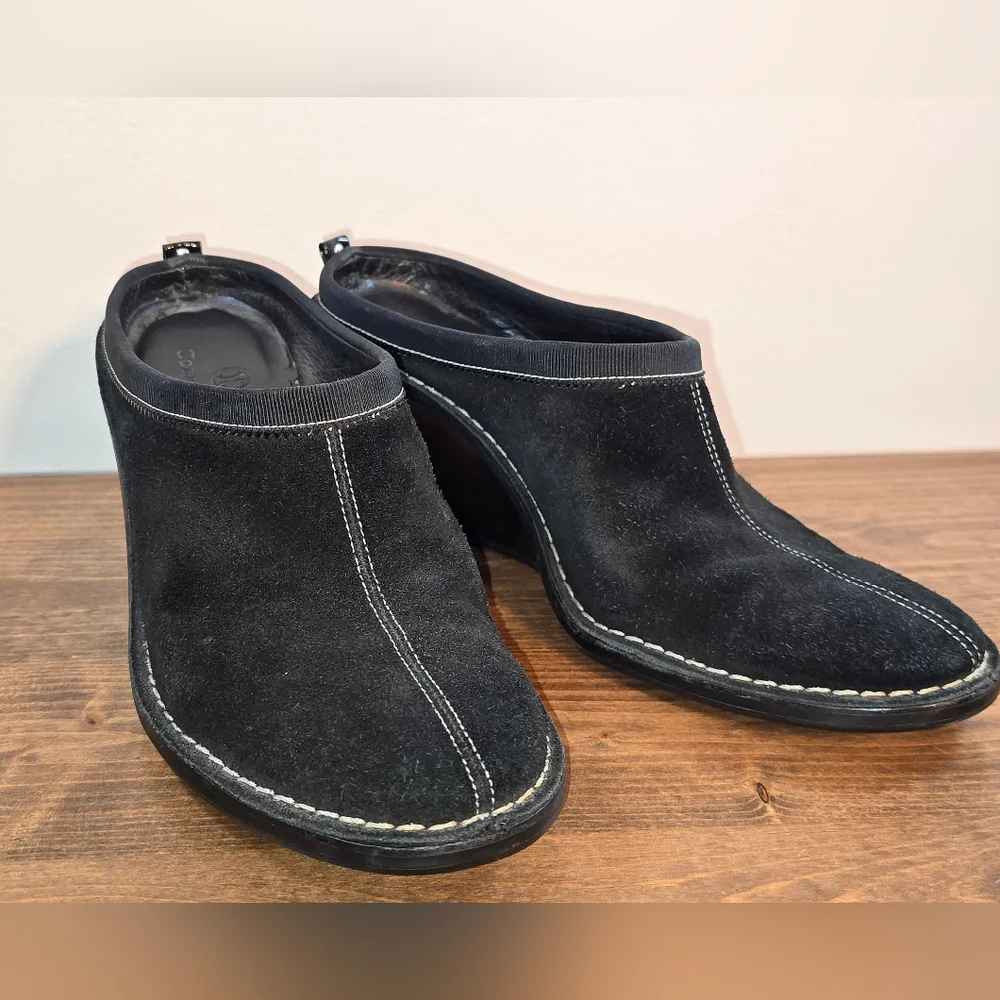 Cole Haan Jaynie Black Suede Wedge Mules Women's Size 6.5B